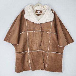 Chico's 2/3 or 12-16 Brown Off White Cardigan Jacket Sherpa Large